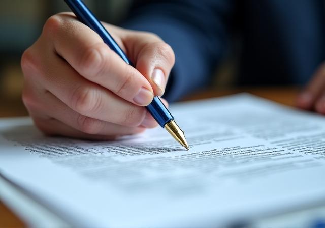 Legal professional meticulously reviewing a contract